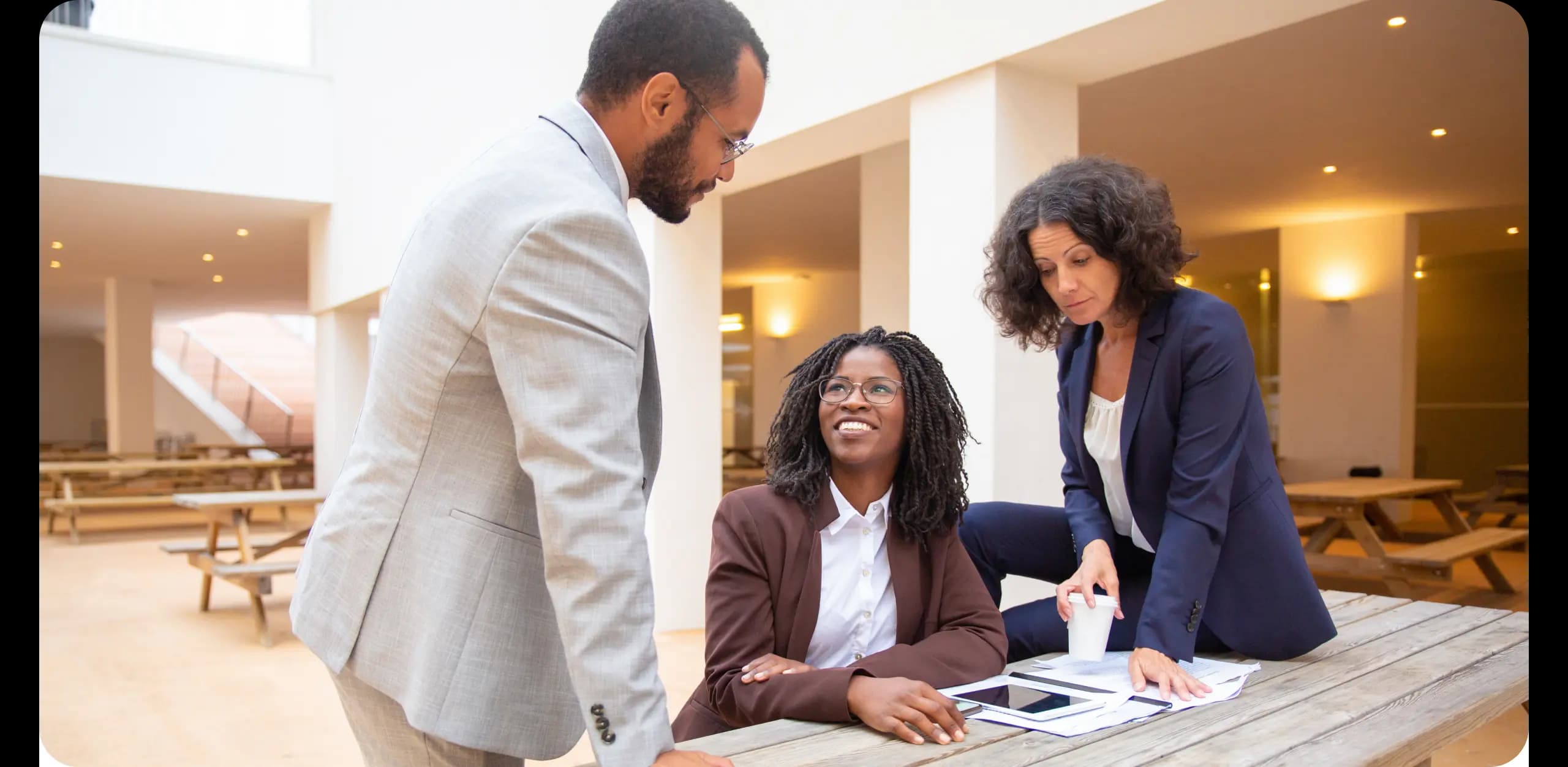 Business professionals collaborating at a table